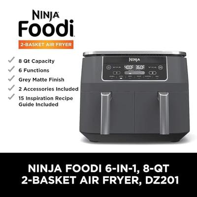  Ninja DZ201 Foodi 8 Quart 6-in-1 DualZone 2-Basket Air Fryer  with 2 Independent Frying Baskets, Match Cook & Smart Finish to Roast,  Broil, Dehydrate & More for Quick, Easy Meals, Grey 