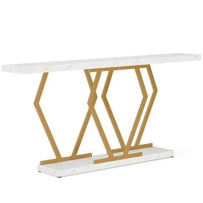 BYBLIGHT Turrella 70.9 in. Gold White Wood Long Console Table