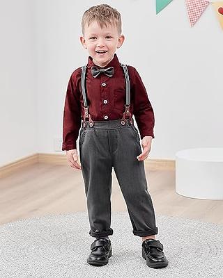 Baby Boys Gentleman Suit Bow Tie Dress Shirt with Suspender Pants Wedding  Outfit | eBay