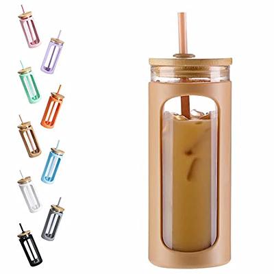 tronco 20 oz Glass Tumbler Glass Water Bottle Straw Silicone Protective  Sleeve Bamboo Lid - BPA Free- Amber/2 Pack