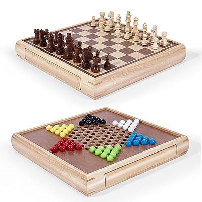 15 Large Wooden Chess/Checkers Board Game Set with Chess Game Pieces and  Drawer