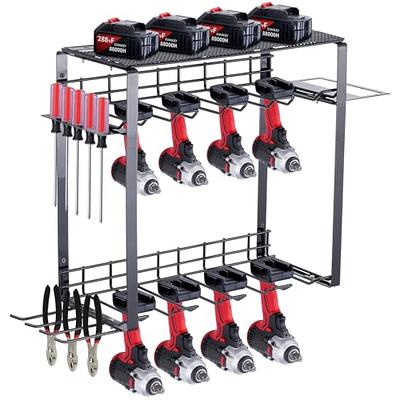 VEVOR Power Tool Organizer, 4 Slot, 3 Layers, Cordless Drill Holder Wall Mount, Battery Charging Station Storage Rack, Multi-function Garage