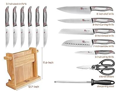 SYOKAMI Knife Block Set, 14 Pieces Japanese Style Knife Set With Wooden  Block, High Carbon Stainless Steel Ultra Sharp Kitchen Knife With Ergonomic  Handle, Including Honing Steel and Shears, Red - Yahoo Shopping
