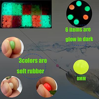 200Pcs 8mm Glow Fishing Beads Soft Plastic Round Beads Rubber Soft Beads  Fishing Lures Accessories Box Green Fishing Bait Eggs