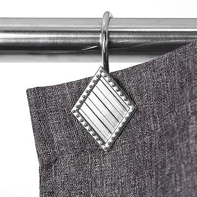 Geometric Shower Curtain Hooks Rings: Rust Proof Brushed Nickel
