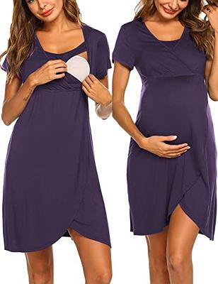 Ekouaer 3 in 1 Labor/Delivery/Hospital Gown Maternity Dress Nursing  Nightgown Sleepwear for Breastfeeding S-XXL 