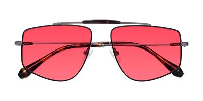 Clear Hipster Oversized Square Tinted Sunglasses with Red Sunwear Lenses