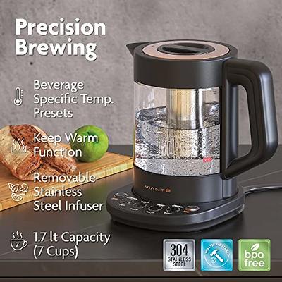 Viant Electric Glass Kettle and Tea Maker with Removable Infuser and Temperature Controls. Brewing Programs for Your Favorite Types of