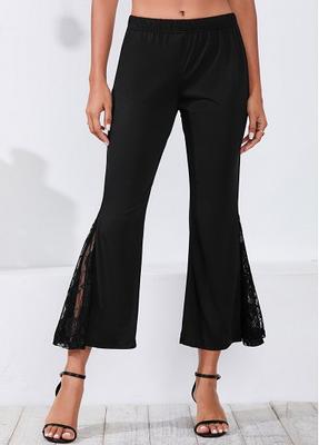 Rosewe Lace Stitching Black Mid Waist Flare Pants - XL - Yahoo Shopping
