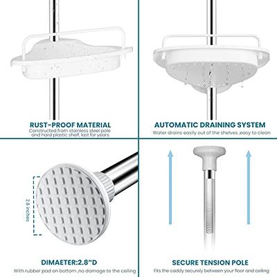 SEIRIONE Tension Corner Shower Pole Caddy, Rustproof Stainless Steel, 4  Tier Adjustable Baskets for Organizing Hand Soap, Body Wash, 56 to 114 Inch