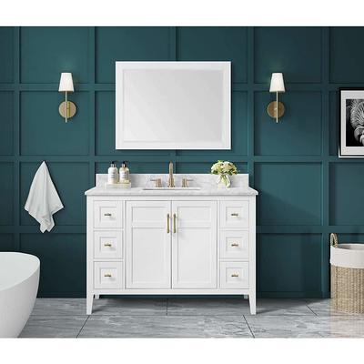 Home Decorators Collection Sturgess 43 in. W x 22 in. D x 35 in. H Single Sink Freestanding Bath Vanity in Navy Blue with Carrara Marble Top