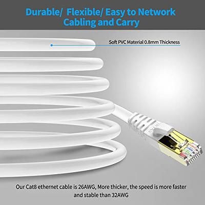Cat 8 Ethernet Cable, 3 ft High Speed 40Gbps 2000Mhz Internet Patch Cable  Cord, Heavy Duty 26AWG Shielded LAN Network Cable with RJ45 Connector for