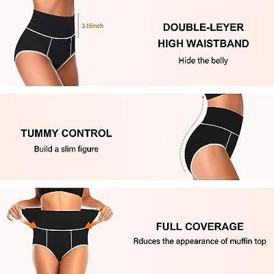 Womens Cotton Underwear High Waisted Full Coverage  Underpants Soft Breathable Postpartum Panties Stretch Briefs Black