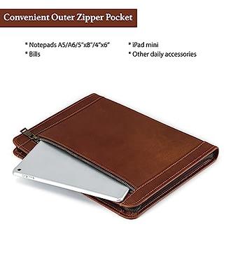 Vintage Leather Portfolio Organizer, Business Zipper Padfolio Folder w