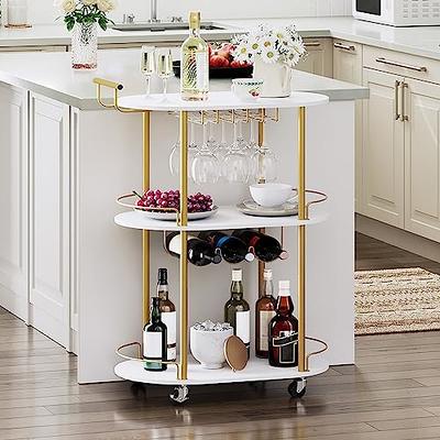 3 Tier Kitchen Gold Bar Cart Home Bar Serving Cart with Wine Rack Glasses  Holder