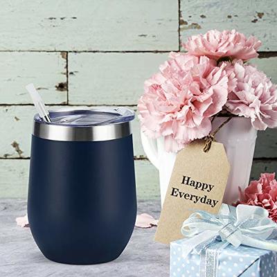 12 oz Stainless Steel Tumbler with Lid & Gift Box  Wine Tumbler Double Wall  Vacuum Insulated Travel Tumbler Cup for Coffee, Ice Cream, Powder Coated  Tumbler 