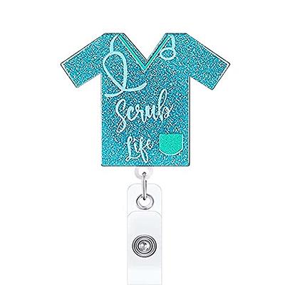 ANDGING Scrub Life Nurse Badge Reel Glitter Blue Badge Reels Retractable  for Nurses Funny Badge Clip