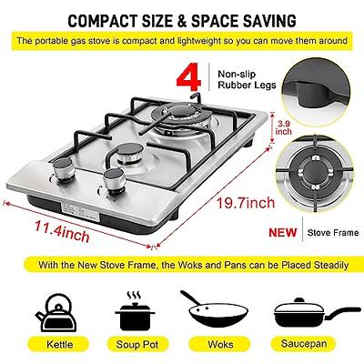 12" Gas Cooktops, 2 Burner Drop-in Propane/Natural Gas Cooker, 12 Inch  Stainless Steel Gas Stove Top Dual Fuel Easy to Clean (12Wx20L) - Yahoo  Shopping