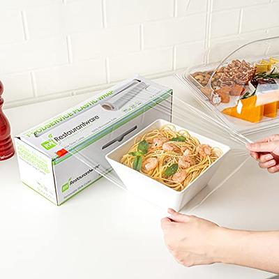Restaurantware Base 12 inch x 2000 Feet Cling Wrap, 1 Roll Microwave-Safe Cling Film - with Removable Slide-Cutter, BPA-Free, Clear Plastic Food