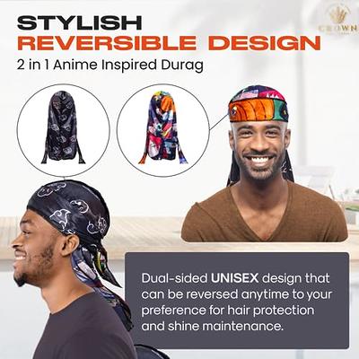 Premium Silky 360 Wave Builder Durag for Men- Extra Long Ties - Unisex -  Wide Strap - Durags for Men Waves- Fashion - Black