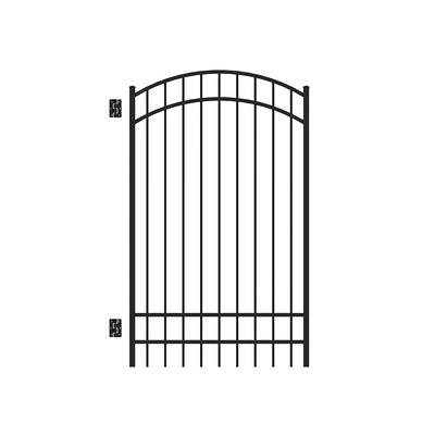 Freedom New Haven 6-ft H x 4-ft W Black Aluminum Spaced Picket Flat-top  Decorative Fence Gate