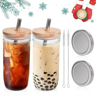 Moretoes Mason Jar Cups with Lids and Straws, 4pcs 16oz Glass Iced Coffee  Cups, Drinking Glasses Set…See more Moretoes Mason Jar Cups with Lids and