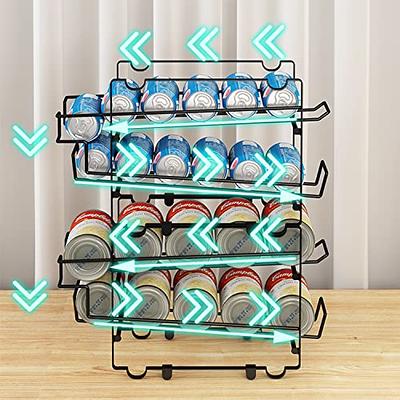 2-Tier Rolling Refrigerator Organizer Bins Soda Can Beverage Bottle Holder  For Fridge Kitchen Plastic Storage