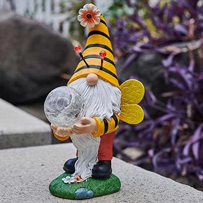 ORIGARDEN Garden Gnome Spring Yellow Decor - Bee Decor Ornament Summer Gnomes Outdoor Funny Solar Statue Waterproof Honey Bumble Bee Gnome As Patio