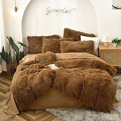 MorroMorn 5 PCS Shaggy Duvet Cover Bedding Set - Fluffy Comforter Cover  Long Faux Fur Luxury Ultra Soft Cozy (Brown, Full/Queen) - Yahoo Shopping