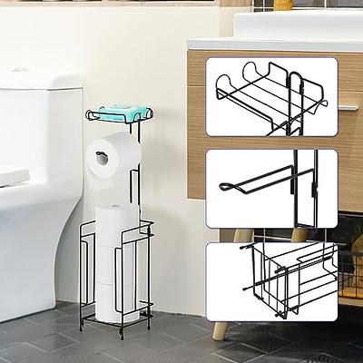 FEILERN Toilet Paper Holder Stand for Bathroom Floor Standing Toilet Roll  Dispenser Storages 4 Reserve Rolls, with Top Storage Shelf for Cell Phones