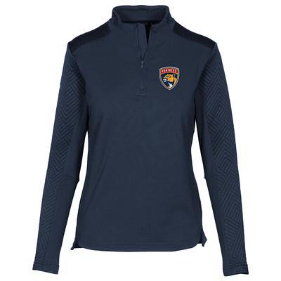 Men's Antigua Navy/Heather Gray Florida Panthers Victory Colorblock Pullover Hoodie