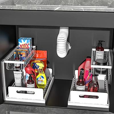 Under Sink Organizer And Storage,Pull Out Cabinet Organizer,2-Tier Slide  Out Kitchen Basket Sink Shelf Cabinet Organizers,Adjustable L Shape Under