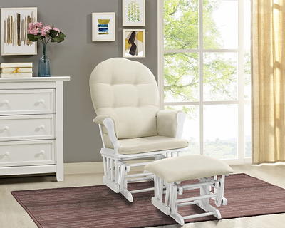 Angel Line Windsor Glider and Ottoman White Finish with Beige