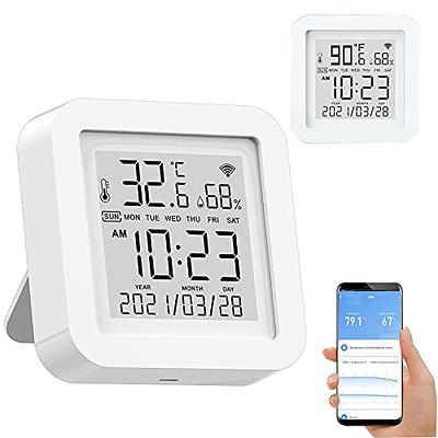 Aohao Smart WiFi Temperature and Humidity Sensor, Indoor Hygrometer Thermometer with LCD Display, Support Alexa Google Assistant, Size: 65, White