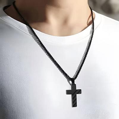 REVEMCN Black Silver Stainless Steel Dog Tag Cross Necklace for Men Boys Featuring Lord's Prayer Bible Verse Cross Pendant Necklace with 20-24 inch