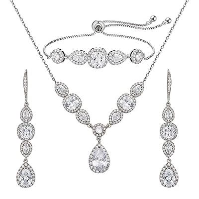 Amazon.com: SYXMSM Jewellery Set Wedding Drop Earrings Necklace White Gold  Color Cubic Zirconia Diamante Bridal Jewelry Sets for Brides Gift Jewellery  (Metal Color : White) : Clothing, Shoes & Jewelry
