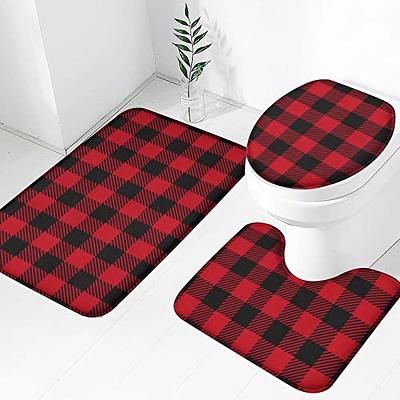 Christmas Kitchen Rugs 2 PCS Red Black Buffalo Check Plaid Winter