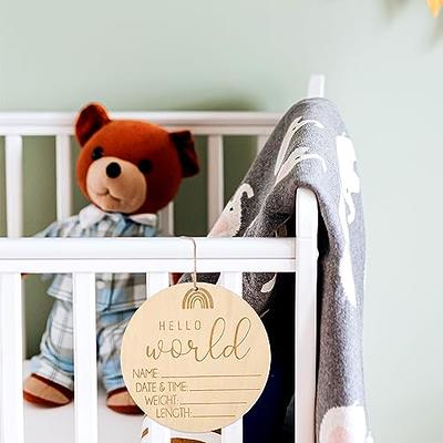 Baby Announcement Sign, 5.9 Inch Hello World Newborn Sign Round Wooden  Milestone Baby Nursery Name Birth Signs