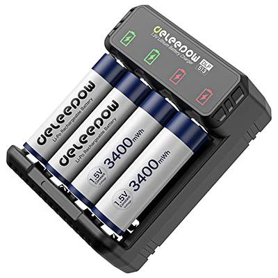 Deleepow Rechargeable AA Batteries USB 3400mWh AA Lithium Rechargeable  Batteries 1500 Cycle with USB C Cable 4-Pack