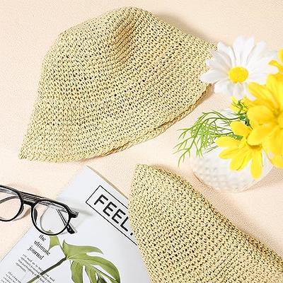Women Crochet Bucket Hat Plaid Wide Brim Fisherman Hats Outdoor Sun Cup  Beach Head Wear straw Hat