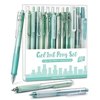 Pastel Gel Pen Set, Black Pens with 1Pack Highlighter for Writing