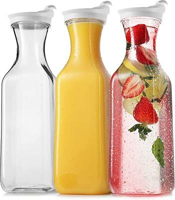 Plastic Juice Carafe with Lids (Set of 6) 50 oz Carafes for Mimosa Bar,  Drink Pitcher with Lid, Water Bottle, Milk Container, Clear Beverage