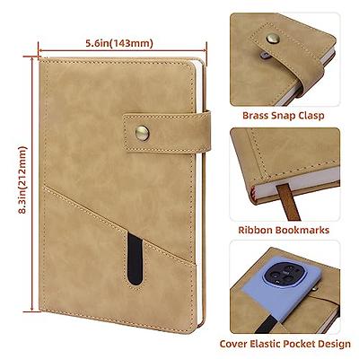 Hardcover A5 Leather Journal Notebook for Women Men, Front Pocket