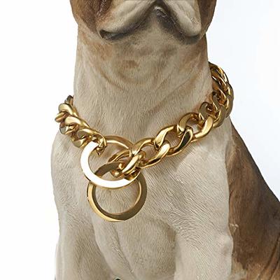  Gold Chain Dog Collar, Dog Chain Collars for Medium Large Dogs,  19mm Thick Gold Dog Collar Stainless Steel Metal Dog Chain with Buckle, 18K  Cuban Link Dog Collar Druable Chew