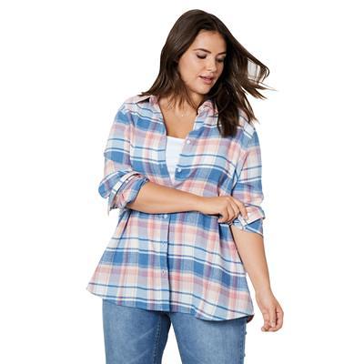 Plus Size Women's Plaid Flannel Shirt by ellos in Rose Blush Plaid