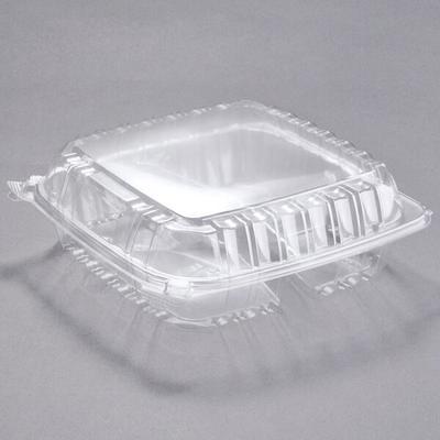 Dart C90PST3 ClearSeal 8 5/16 x 8 5/16 x 3 3 Compartment Hinged Lid  Plastic Container - 250/Case