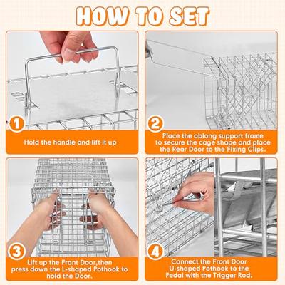 Live Animal Cage Trap,24 X 7 X 8In Animal Trap for Rabbits,Stray  Cats,Squirrels,Humane Cat Trap,Foldable Live Traps Cage with Handle for