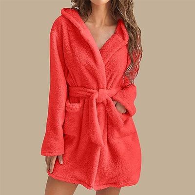 YanHoo Women Hooded Plush Robe, Short Womens Fleece Robes With