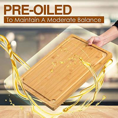 Bamboo Cutting Board for Kitchen, Wood Chopping Board, Easy Grip Handle,  BPA Free, 100% Natural (Set of 2)