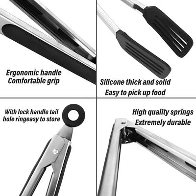 Gorilla Grip Stainless Steel Heat Resistant BBQ Kitchen Tongs Set of 2, Non  Scratch Silicone Tip for Nonstick Cooking Pans, Strong Grip for Grabbing